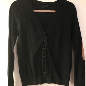 Black Patch Suede Elbows Button Up Cardigan